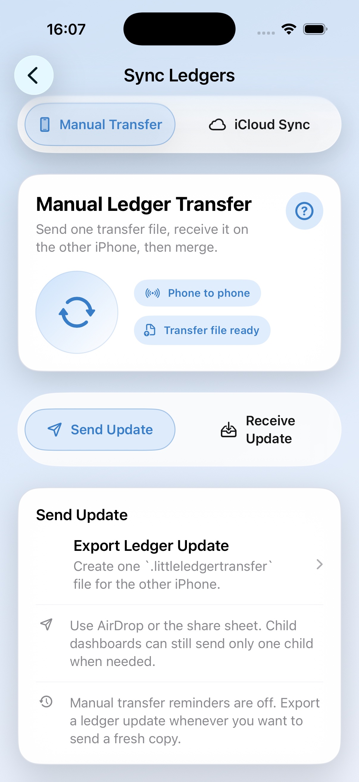 Little Ledger secure sync screen.
