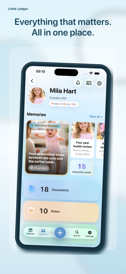 Little Ledger child profile bringing memories and family records together